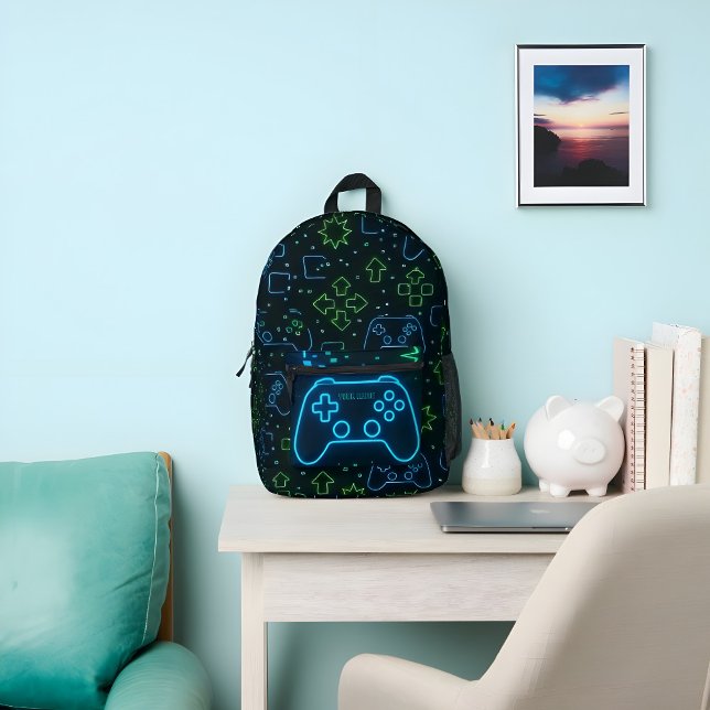 Impresa Mochila Neon Gamer - Nombre personalizado (Subido por el creador)