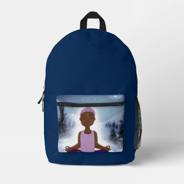 Impresa Mochila Niña Negra Meditando (Anverso)
