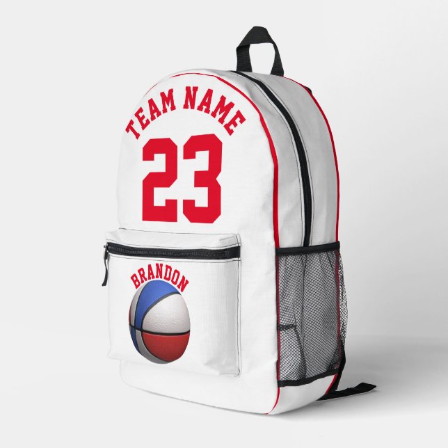 Impresa Mochila niños niños baloncesto deportes rojo blanc (Esquina derecha trasera )