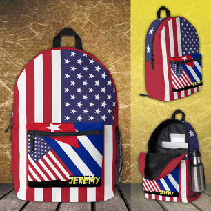 Impresa Mochila norteamericana / cubana, patriótica, nombr