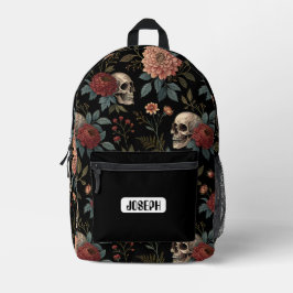 Impresa Mochila oscura con estampado floral de cráneo