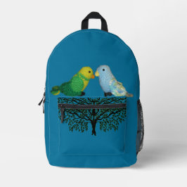 Impresa Mochila - Pájaros de juguete sentados en arbusto