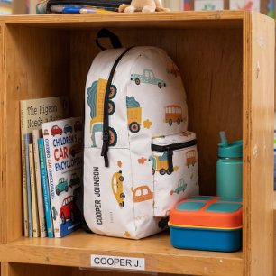 Impresa Mochila para niños con nombre de coche personaliza