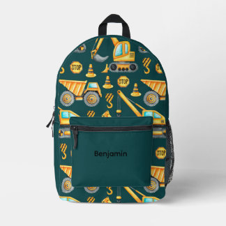 Impresa Mochila para niños de camiones de construcción, pe