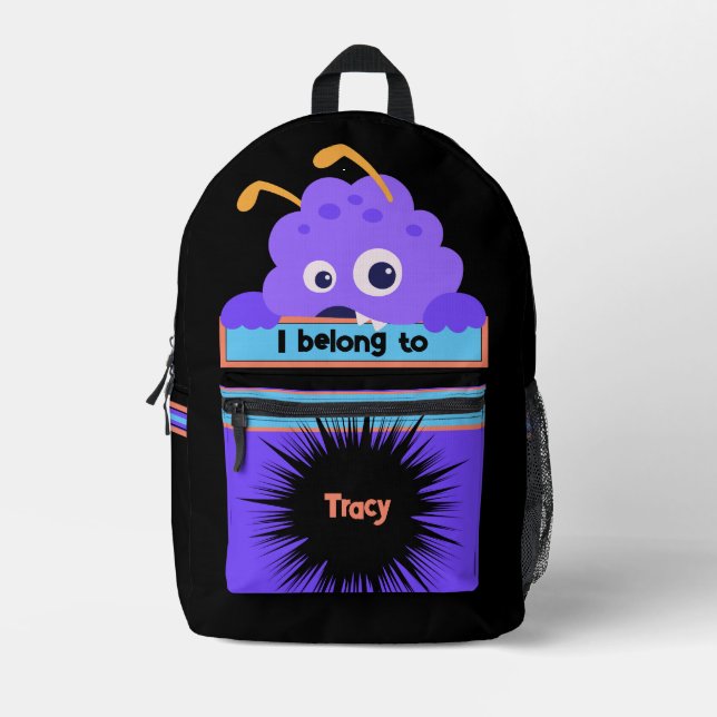 Impresa Mochila personalizada Bag Buddy Fun Purple Monster (Anverso)