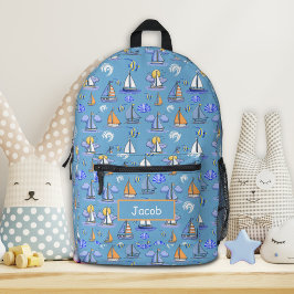 Impresa Mochila Personalizada Barco de Vela Azul