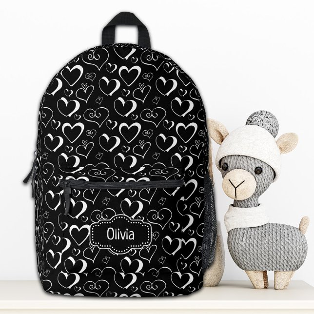 Impresa Mochila personalizada Black White Hearts (Subido por el creador)