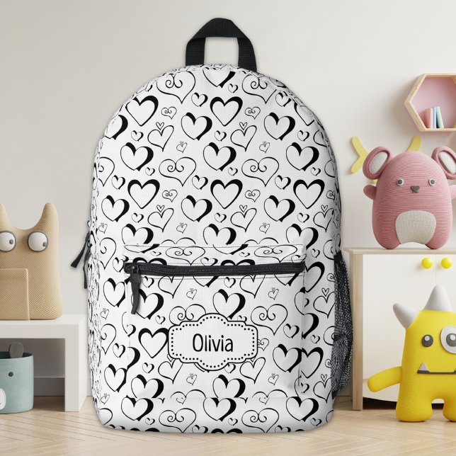 Impresa Mochila personalizada Black White Hearts (Subido por el creador)