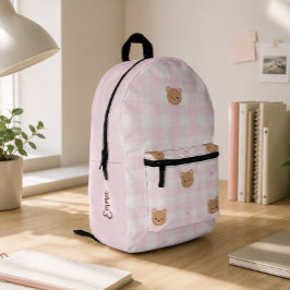 Impresa Mochila Personalizada Colegio Niña Oso Gingham Ros