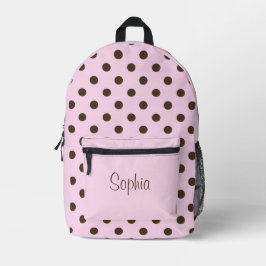 Impresa Mochila personalizada con lunares rosados y marron