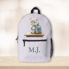 Impresa Mochila personalizada con monograma y gatito lindo