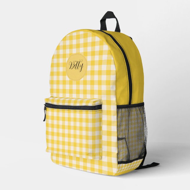 Impresa Mochila personalizada con patrón amarillo (Esquina derecha trasera )