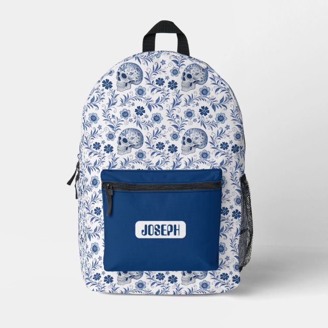 Impresa Mochila personalizada con patrón de calavera Gzhel (Anverso)