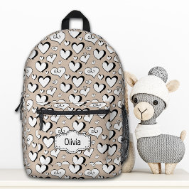 Impresa Mochila Personalizada Corazones Beige