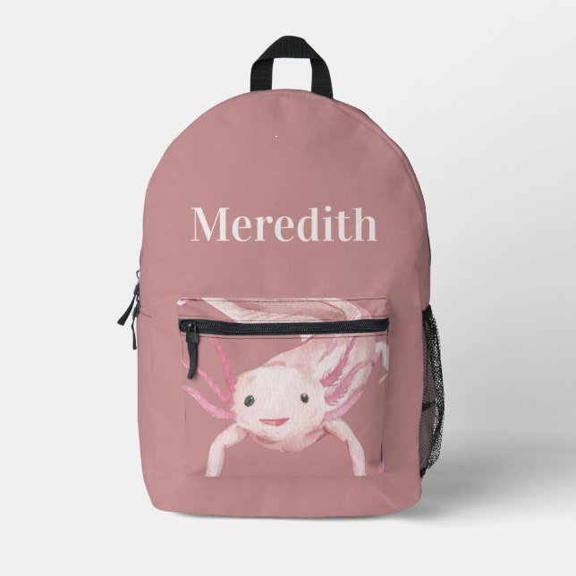 Impresa Mochila personalizada de ajolote rosa (Anverso)