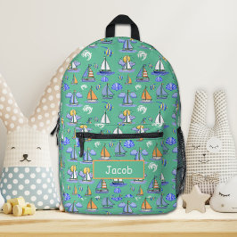 Impresa Mochila personalizada de barco de vela verde