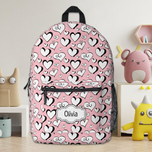 Impresa Mochila personalizada de corazones rosados
