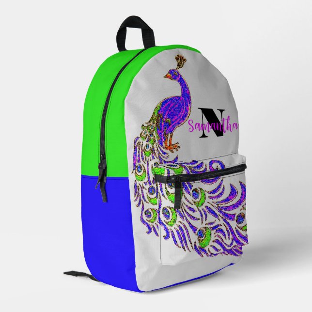 Impresa Mochila personalizada de gráficos de pavo real col (Esquina izquierda trasera)