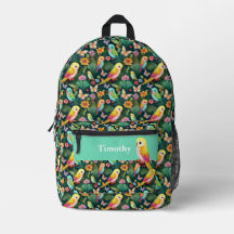 Mochila Personalizada de Loro Vibrante y Bosque