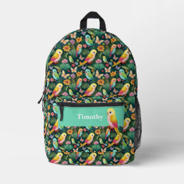 Impresa Mochila Personalizada de Loro Vibrante y Bosque