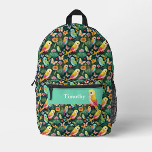 Impresa Mochila Personalizada de Loro Vibrante y Bosque 