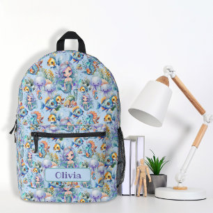 Impresa Mochila personalizada de sirena azul