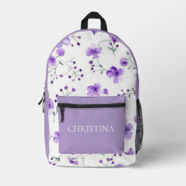 Impresa Mochila personalizada floral morada para niños