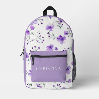 Impresa Mochila personalizada floral morada para niños