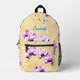 Impresa Mochila personalizada Lavender Orquídea y Mariposa