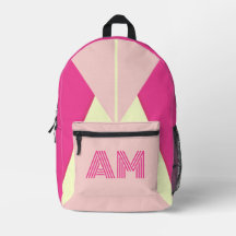 Mochila personalizada lineal rosa caliente y crema