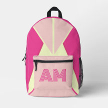 Mochila personalizada lineal rosa caliente y crema