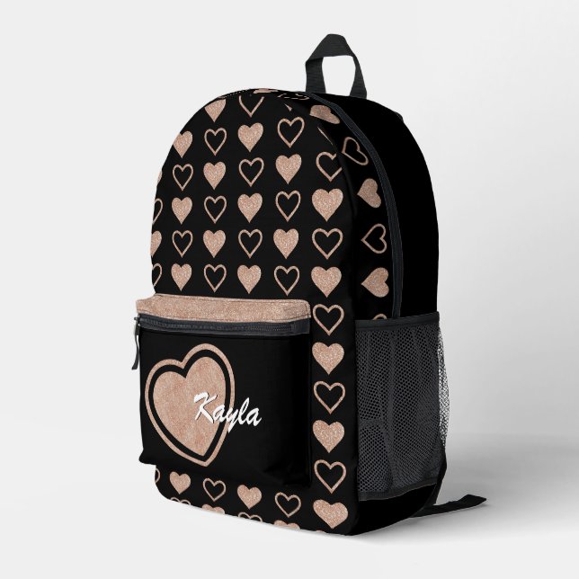 Impresa Mochila personalizada Rosa Gold Purpurina Heart (Esquina derecha trasera )