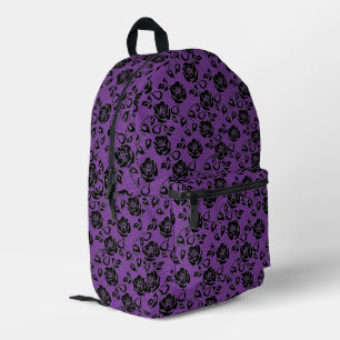 Impresa Mochila púrpura Rosa de encaje negro Faux Fishnet