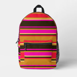 Impresa Mochila rayada de oro, rojo y magenta