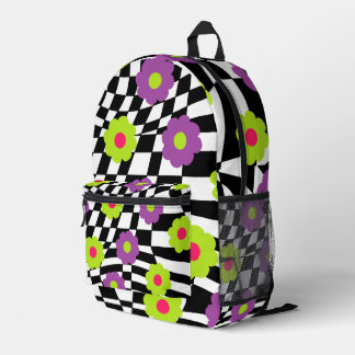 Impresa Mochila Retro con Cuadros y Flores