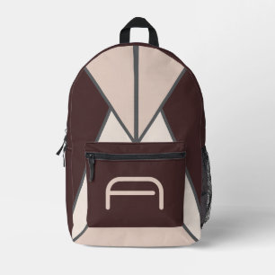Impresa Mochila Retro con Monograma Geométrico de Ciruela 