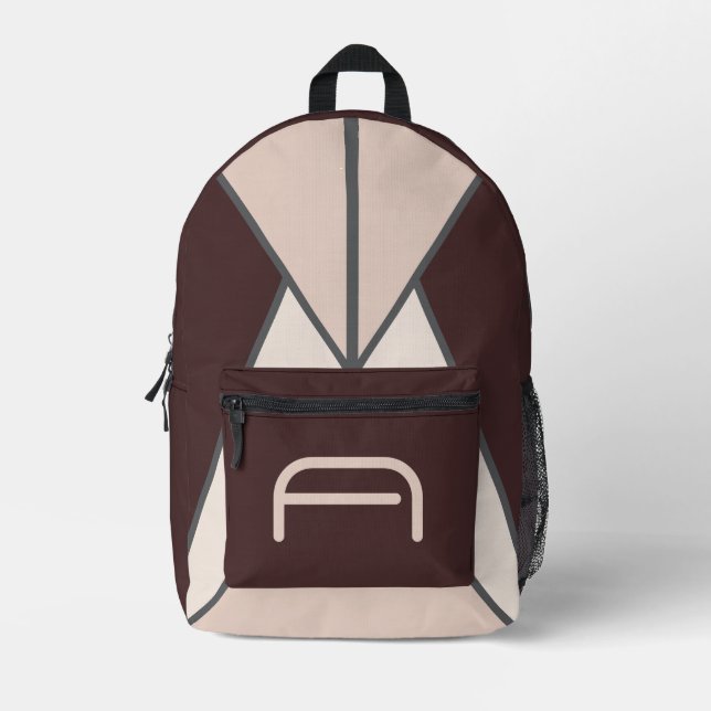 Impresa Mochila Retro con Monograma Geométrico de Ciruela  (Anverso)