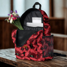 Impresa Mochila Roja con Patrón de Amapola Personalizada