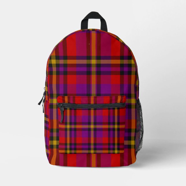 Impresa Mochila roja morada amarilla de Tartán Placa (Anverso)