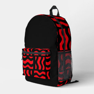 Impresa Mochila Roja y Negra con Patrón Abstracto