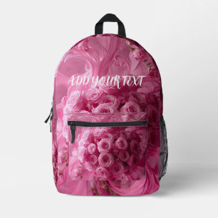 Impresa Mochila Rosa con Remolinos de Flores – Texto Perso
