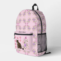Mochila rosa de gato y flores dulces