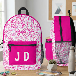 Impresa Mochila rosa en espiral con iniciales para niñas