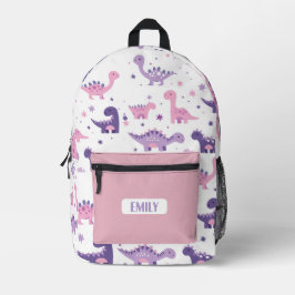 Impresa Mochila rosa para niños con dinosaurios - Nombre p