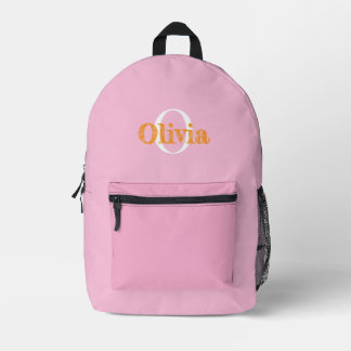 Impresa mochila rosa personalizada con nombre para niños o