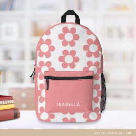 Impresa Mochila rosa personalizada para niña con margarita
