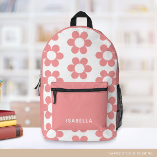 Impresa Mochila rosa personalizada para niña con margarita