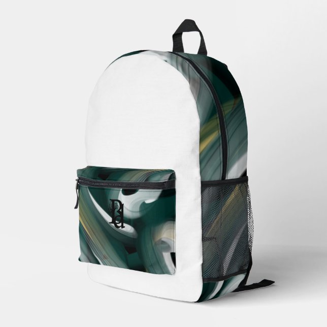 Impresa Mochila Trend Resumen Art Black White Green (Esquina derecha trasera )