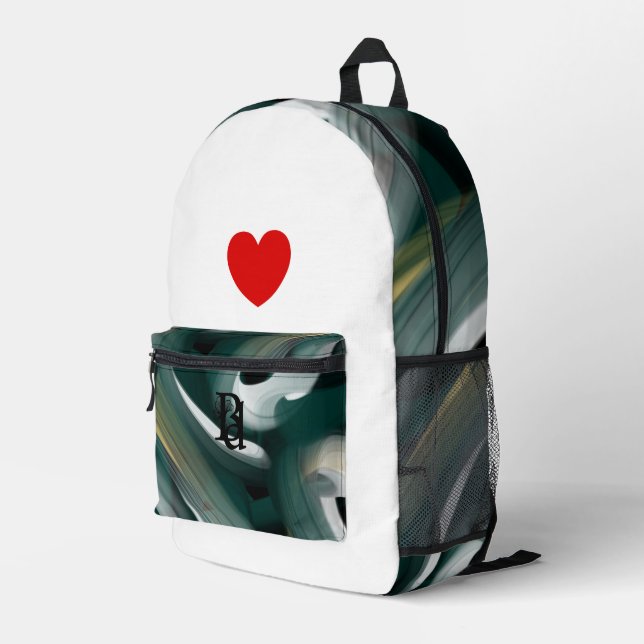 Impresa Mochila Trend Resumen Art Black White Green (Esquina derecha trasera )