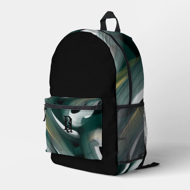 Impresa Mochila Trend Resumen Art Black White Green (Esquina derecha trasera )